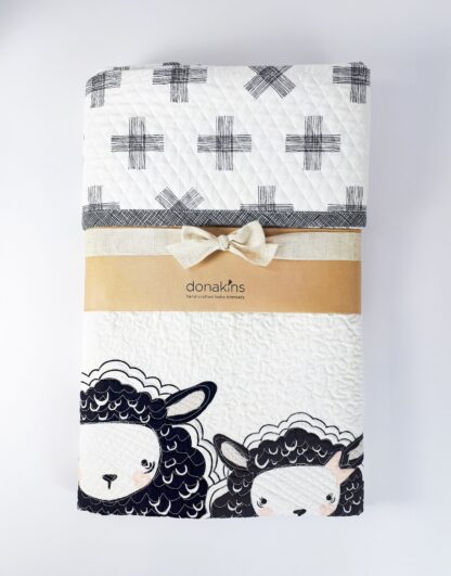 donakins mama sheep neutral sheep themed custom free motion baby quilt