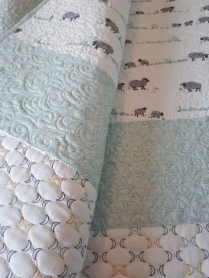 donakins sheep family custom free motion quilted baby quilt