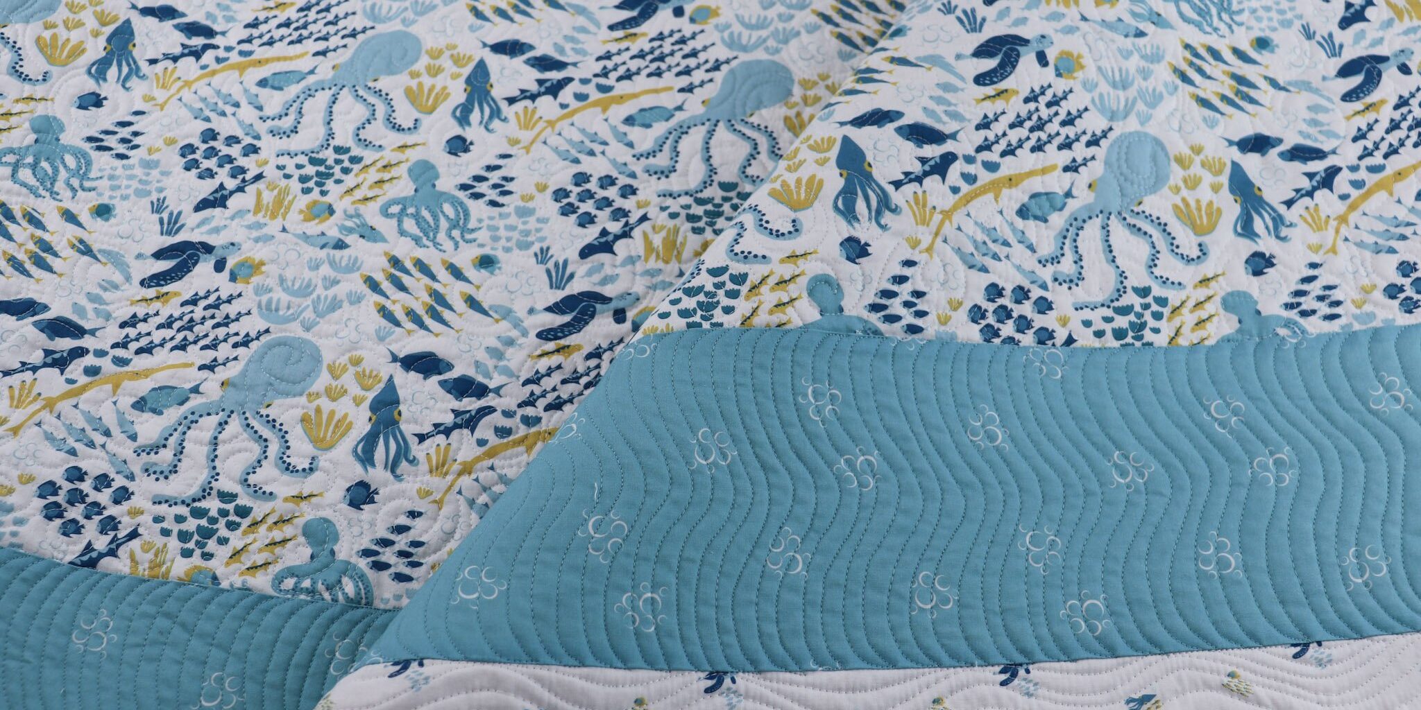 Donakins Under the Sea Blue Ocean Themed Custom Free Motion Baby Quilt